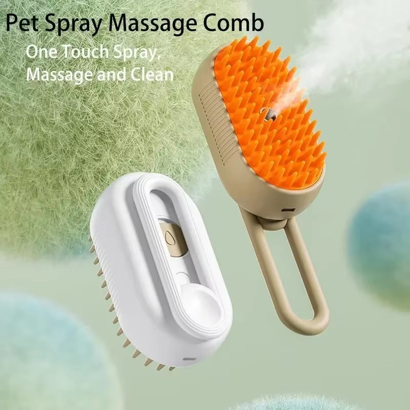 3-in-1 Electric Pet Grooming Brush with Steamer and Massage Function for Effective Hair Removal and Detangling