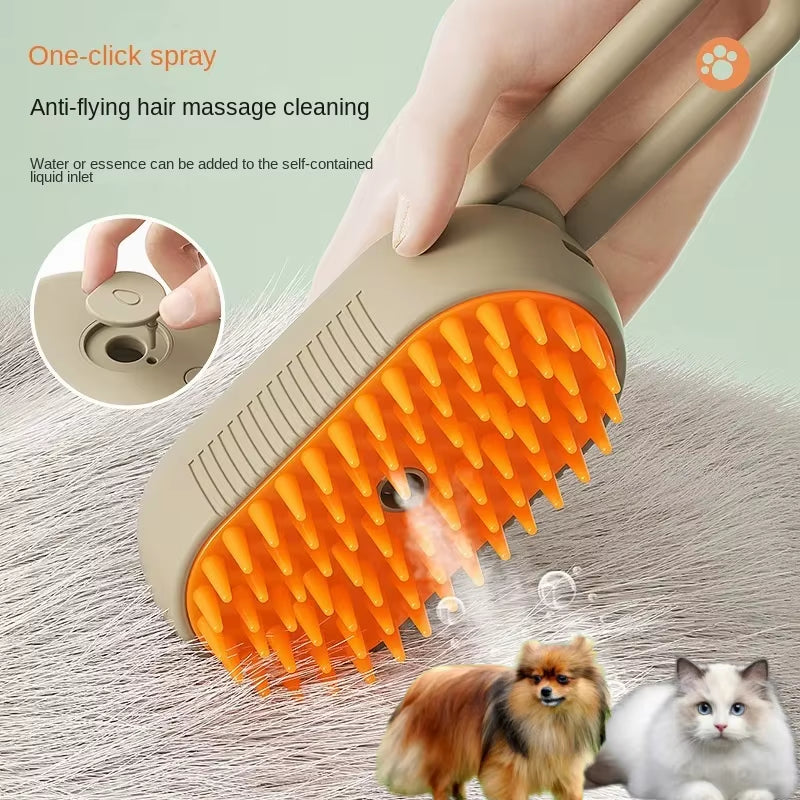 3-in-1 Electric Pet Grooming Brush with Steamer and Massage Function for Effective Hair Removal and Detangling