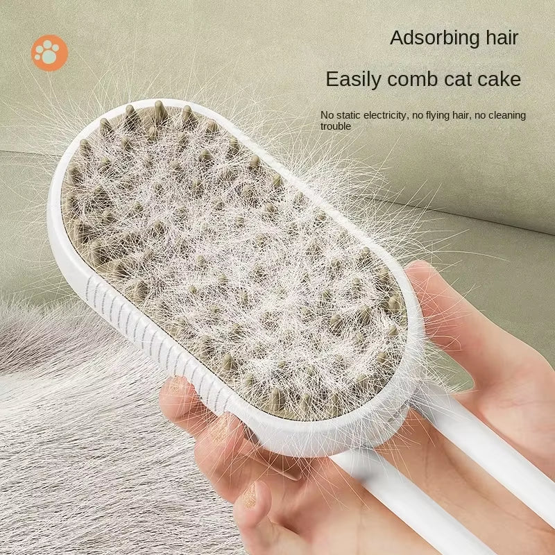 3-in-1 Electric Pet Grooming Brush with Steamer and Massage Function for Effective Hair Removal and Detangling