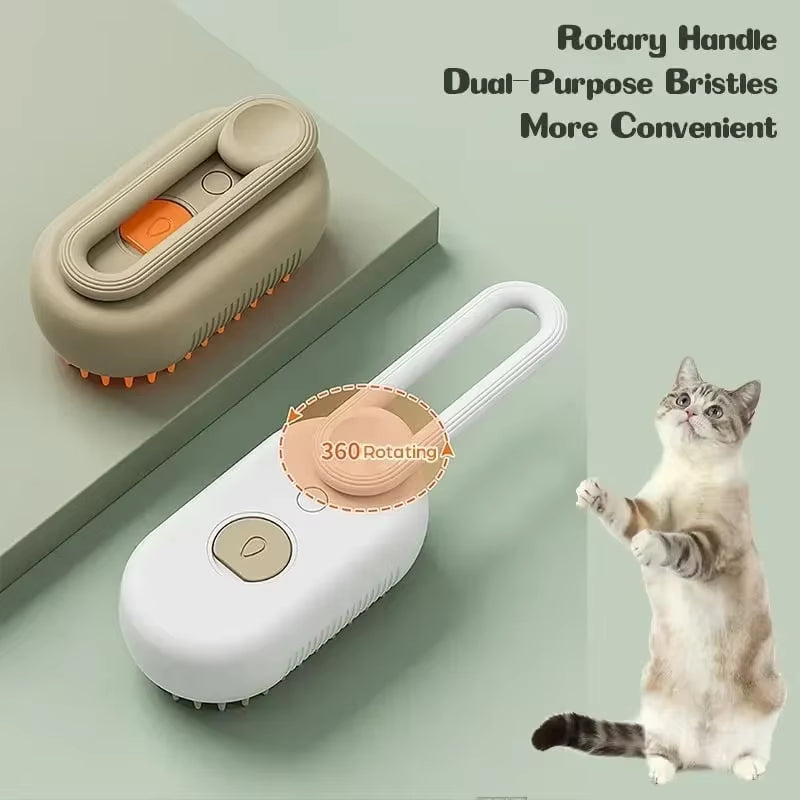 3-in-1 Electric Pet Grooming Brush with Steamer and Massage Function for Effective Hair Removal and Detangling